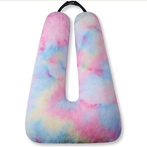 Pastel Tie Dye Faux Rabbit Fur U-Shaped Plush Body Pillow with Buckle Strap